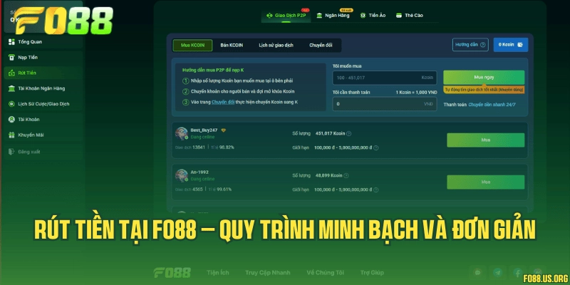 Rút tiền tại Fo88 – Quy trình minh bạch và đơn giản